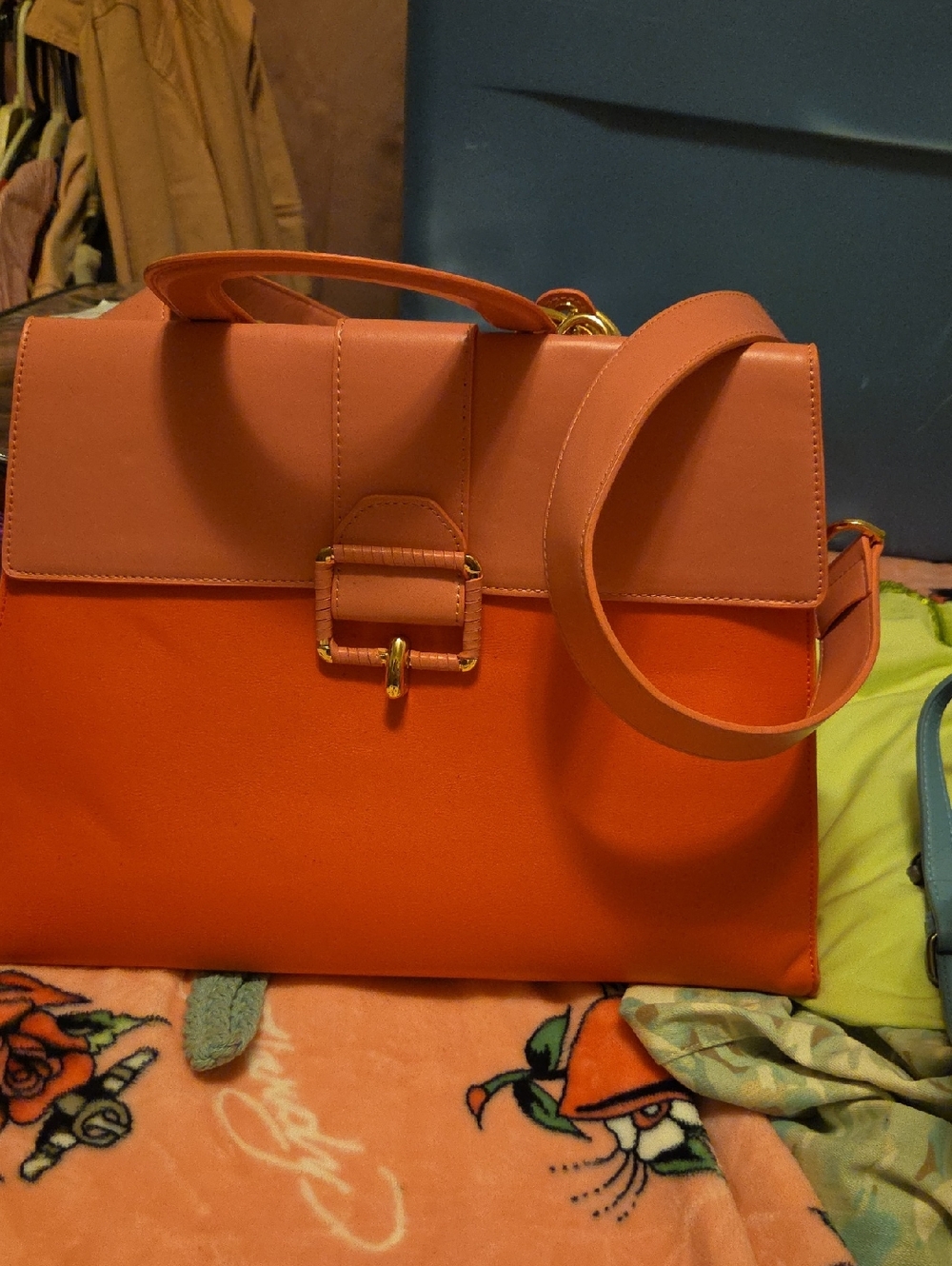 Structured Two-Tone Orange Women's Top-Handle Shoulder Bag